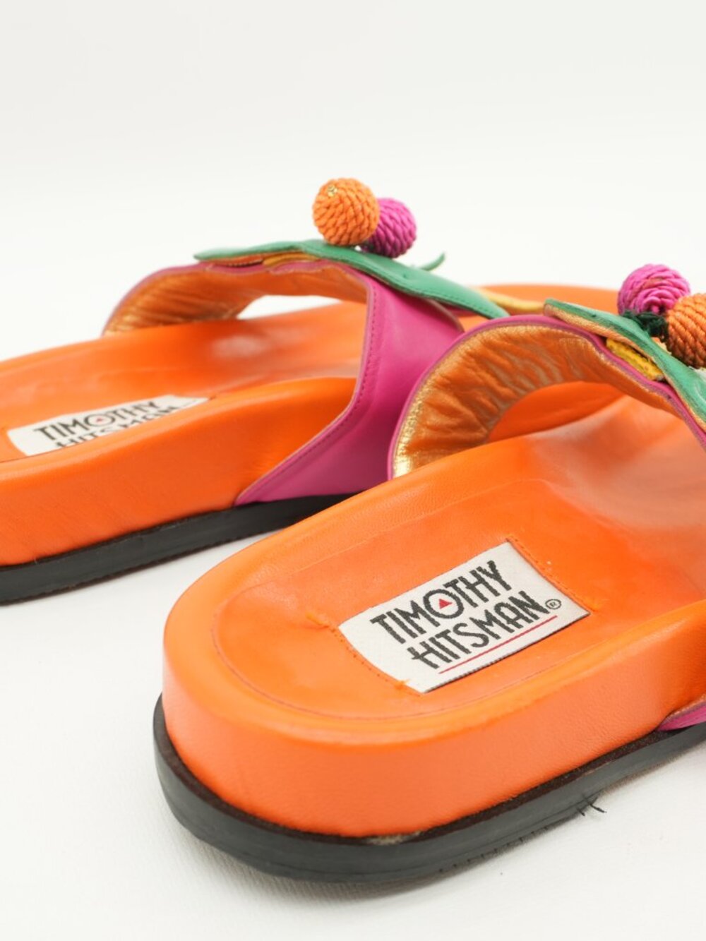 Leather Sandals Vintage Leather Palm Tree Flats Tropical Colorful Slides - Picture 7 of 12